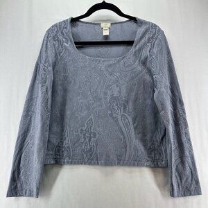 J.Jill Top Size LP Petite Stretch Paisley Jacquard Stretch Long Sleeve Blue Gray